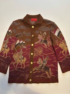 Roberta di Camerino Brown and Burgundy Knit Jacket (Equestrian Motif) Spanish